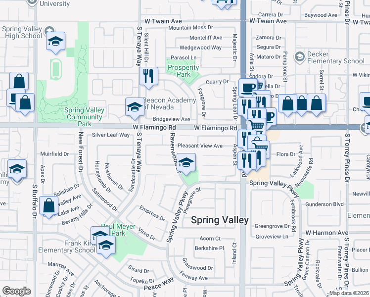 map of restaurants, bars, coffee shops, grocery stores, and more near 4220 Ravenwood Drive in Las Vegas