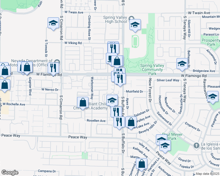 map of restaurants, bars, coffee shops, grocery stores, and more near 7885 West Flamingo Road in Las Vegas