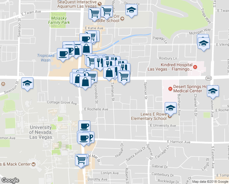 map of restaurants, bars, coffee shops, grocery stores, and more near 4160 Tamarus Street in Las Vegas