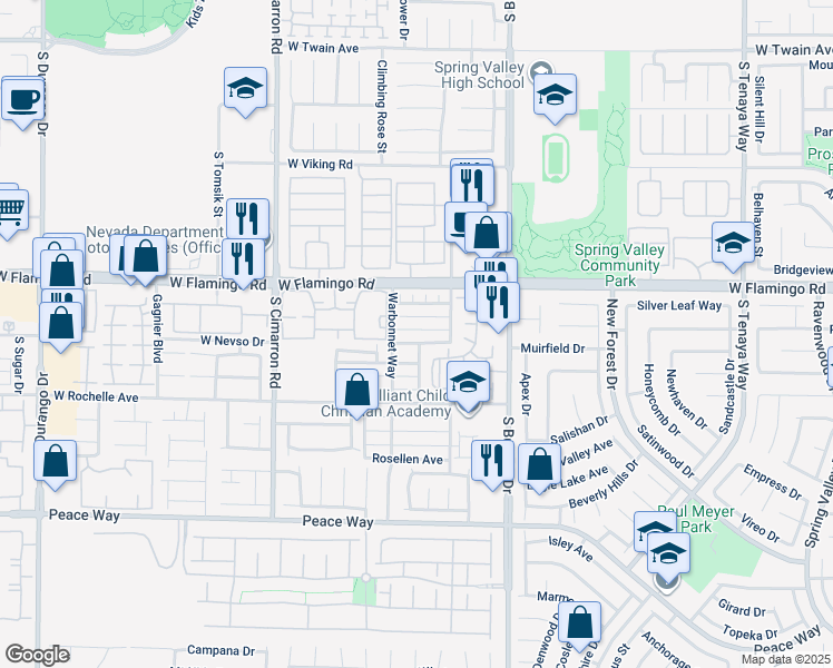 map of restaurants, bars, coffee shops, grocery stores, and more near 7959 Lonette Avenue in Las Vegas