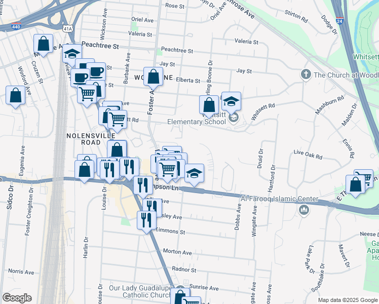map of restaurants, bars, coffee shops, grocery stores, and more near 2842 Logan St in Nashville