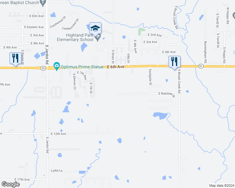 map of restaurants, bars, coffee shops, grocery stores, and more near 2904 East Raintree Drive in Stillwater