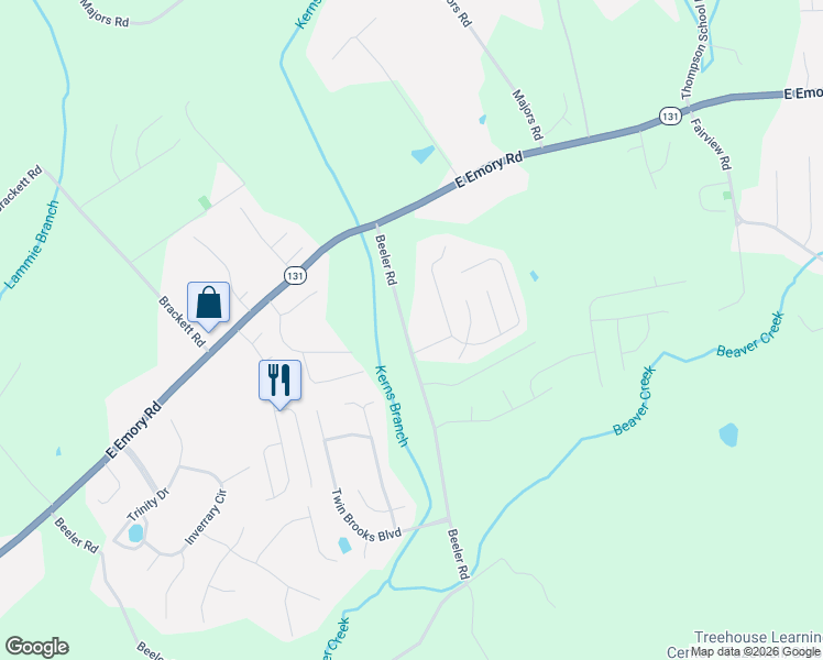 map of restaurants, bars, coffee shops, grocery stores, and more near 6913 Beeler Road in Knoxville