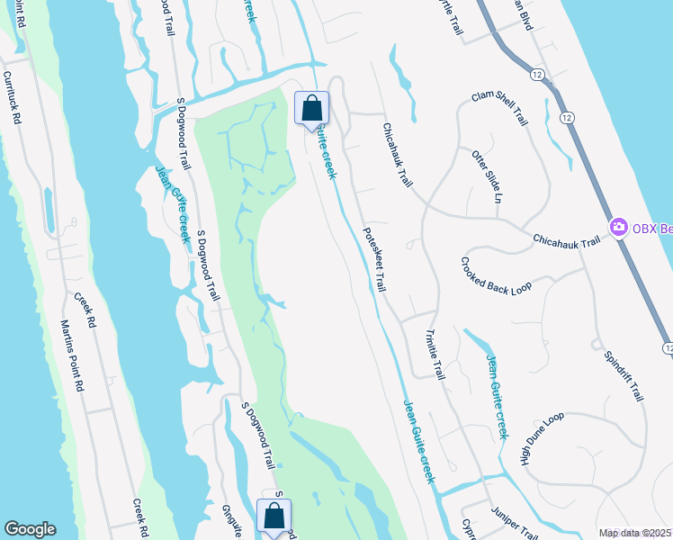 map of restaurants, bars, coffee shops, grocery stores, and more near 119 Duck Woods Drive in Kitty Hawk