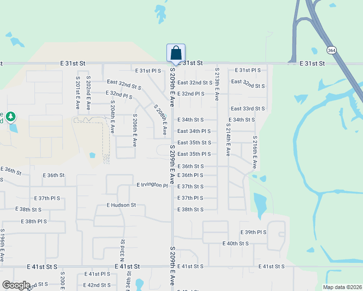 map of restaurants, bars, coffee shops, grocery stores, and more near 20908 East 35th Place South in Broken Arrow
