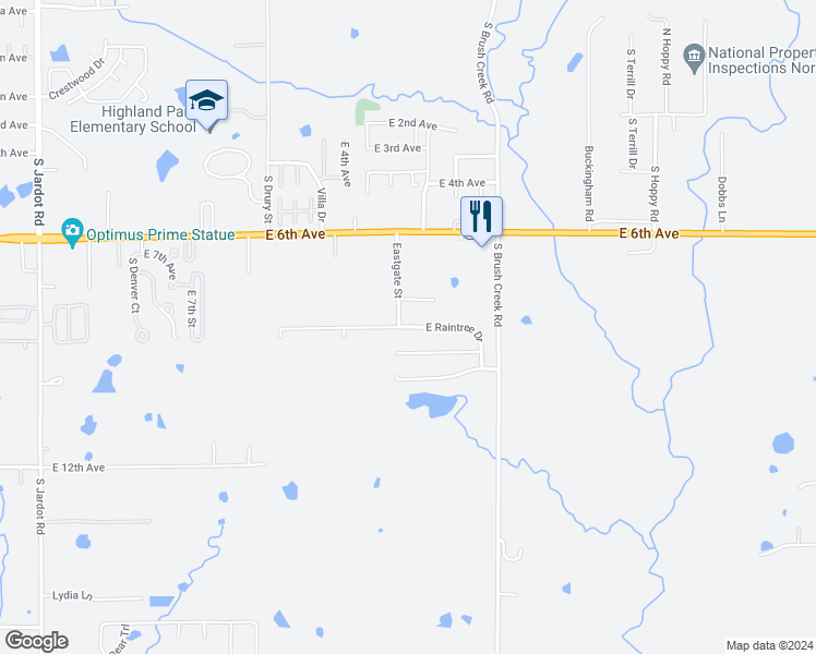 map of restaurants, bars, coffee shops, grocery stores, and more near 3121 East Raintree Drive in Stillwater