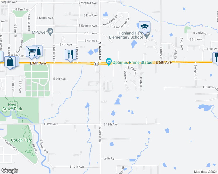 map of restaurants, bars, coffee shops, grocery stores, and more near 18 Oakwood Drive in Stillwater