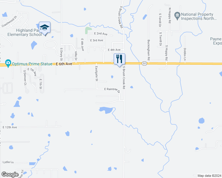 map of restaurants, bars, coffee shops, grocery stores, and more near 3219 East Raintree Drive in Stillwater