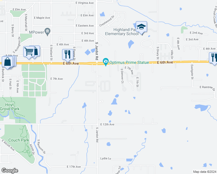 map of restaurants, bars, coffee shops, grocery stores, and more near 111 Pinewood Circle in Stillwater
