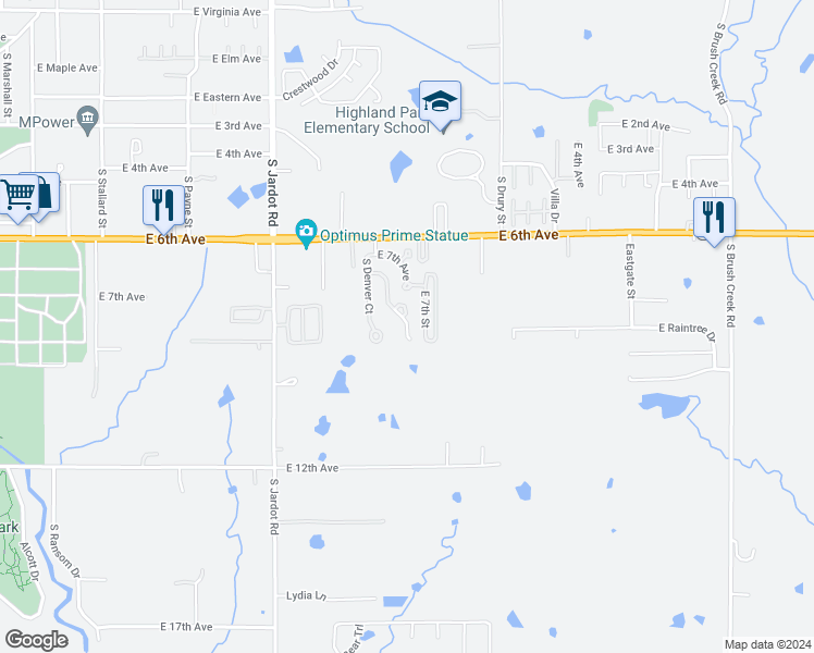 map of restaurants, bars, coffee shops, grocery stores, and more near 903 South Hightower Street in Stillwater