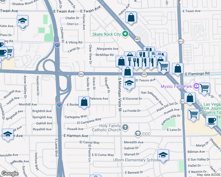 map of restaurants, bars, coffee shops, grocery stores, and more near 4194 Gibraltar Street in Las Vegas
