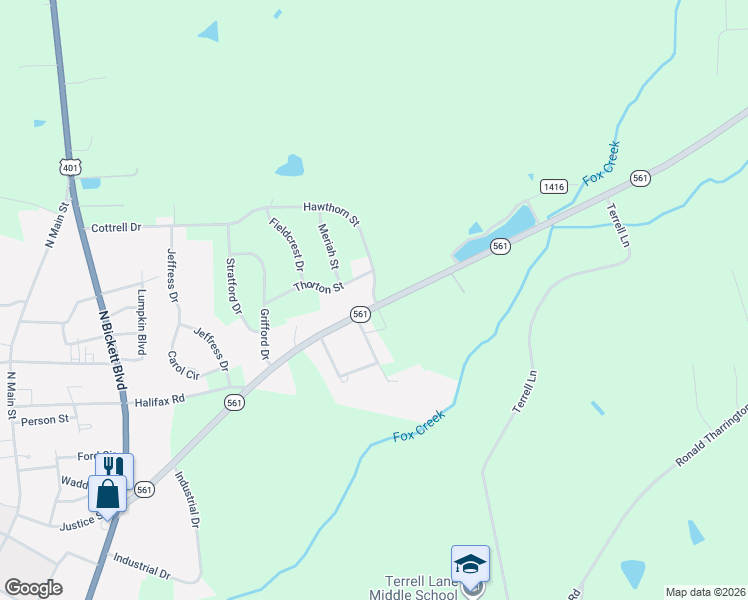 map of restaurants, bars, coffee shops, grocery stores, and more near 402 North Carolina 561 in Louisburg