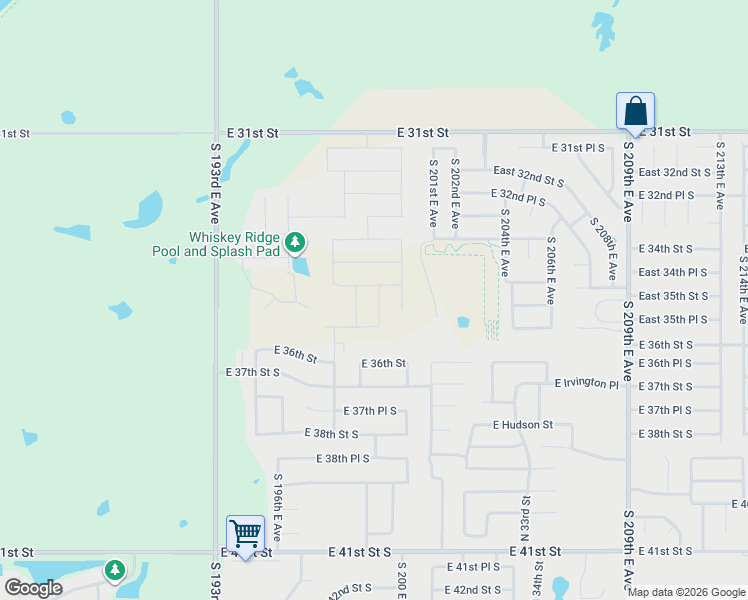 map of restaurants, bars, coffee shops, grocery stores, and more near 19809 East 36th Street in Broken Arrow