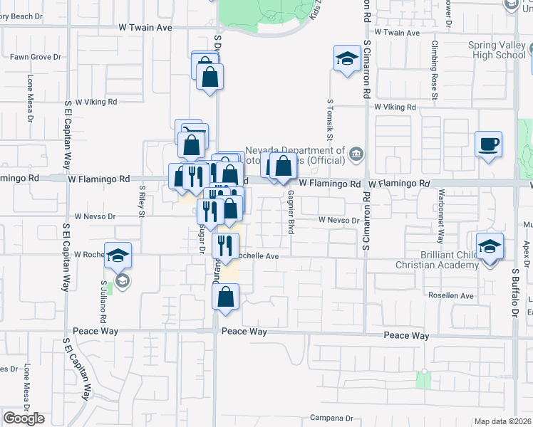 map of restaurants, bars, coffee shops, grocery stores, and more near 8485 Faucet Avenue in Las Vegas
