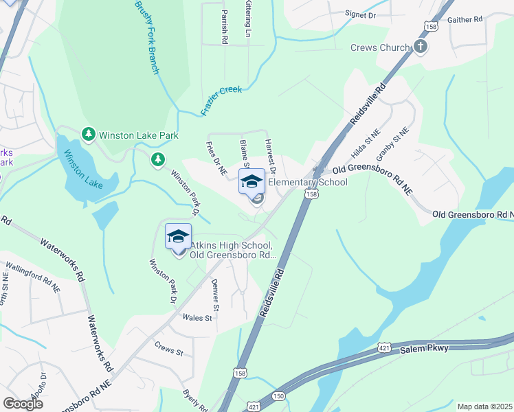 map of restaurants, bars, coffee shops, grocery stores, and more near 3815 Old Greensboro Road in Winston-Salem