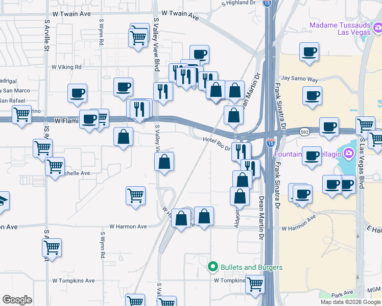 map of restaurants, bars, coffee shops, grocery stores, and more near 4285 Polaris Avenue in Las Vegas