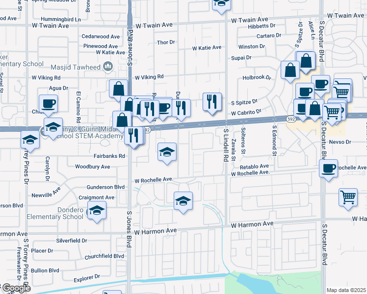map of restaurants, bars, coffee shops, grocery stores, and more near 4215 Rollingstone Drive in Las Vegas