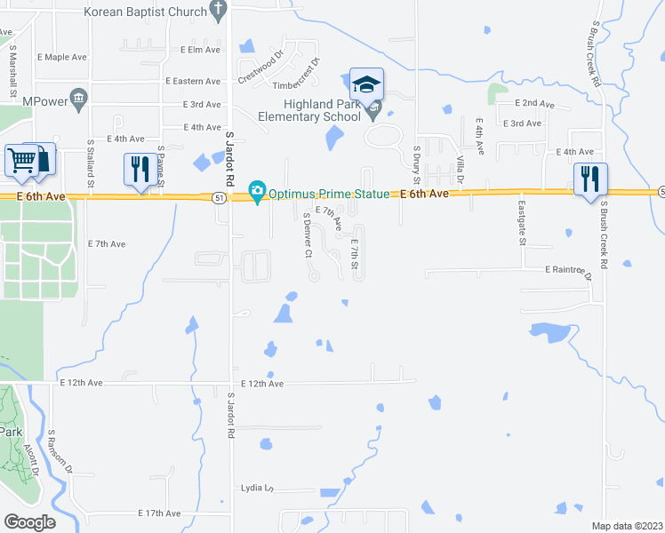 map of restaurants, bars, coffee shops, grocery stores, and more near 902 South Hightower Street in Stillwater