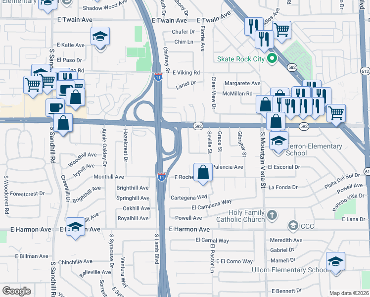 map of restaurants, bars, coffee shops, grocery stores, and more near 4154 Don Bonito Street in Las Vegas