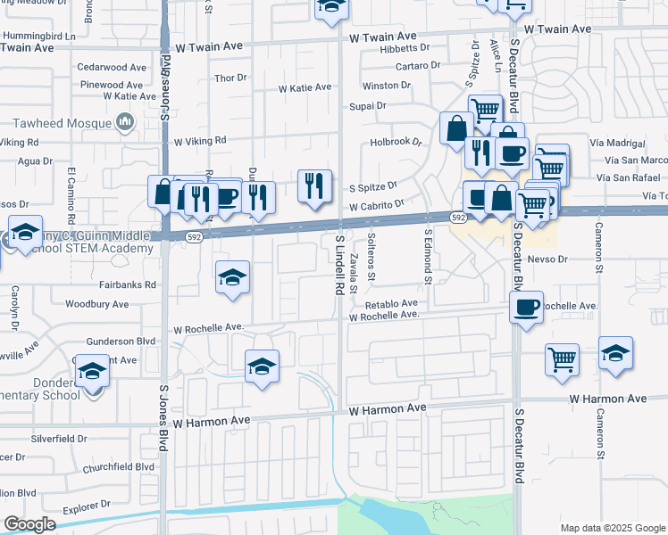 map of restaurants, bars, coffee shops, grocery stores, and more near 4153 Zavala Street in Las Vegas