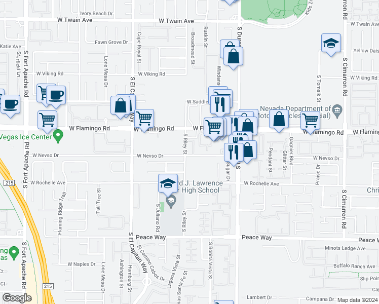 map of restaurants, bars, coffee shops, grocery stores, and more near 8755 West Flamingo Road in Las Vegas