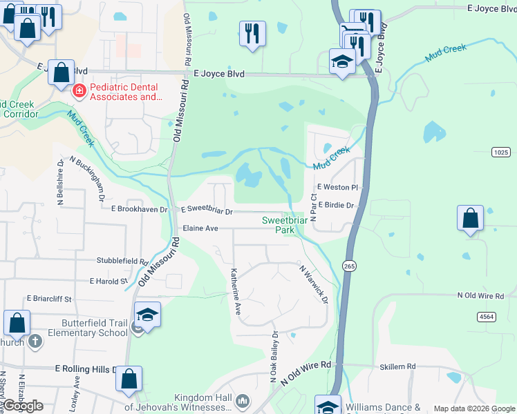map of restaurants, bars, coffee shops, grocery stores, and more near 2566 East Sweetbriar Drive in Fayetteville
