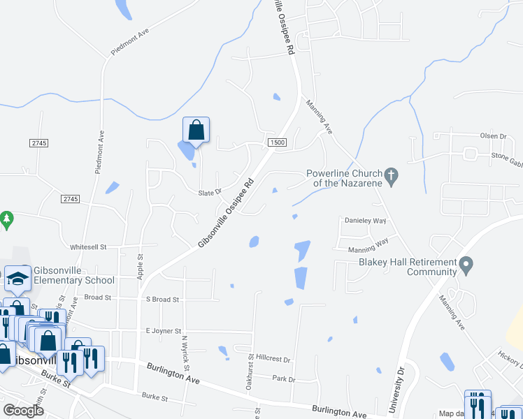 map of restaurants, bars, coffee shops, grocery stores, and more near 202 Triumph Drive in Alamance County