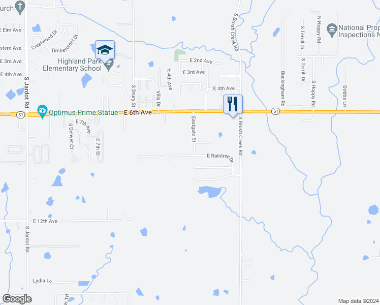 map of restaurants, bars, coffee shops, grocery stores, and more near 3022 East Raintree Drive in Stillwater
