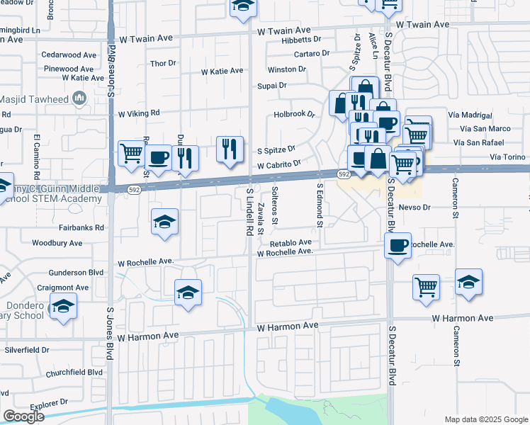 map of restaurants, bars, coffee shops, grocery stores, and more near 4155 Solteros Street in Las Vegas
