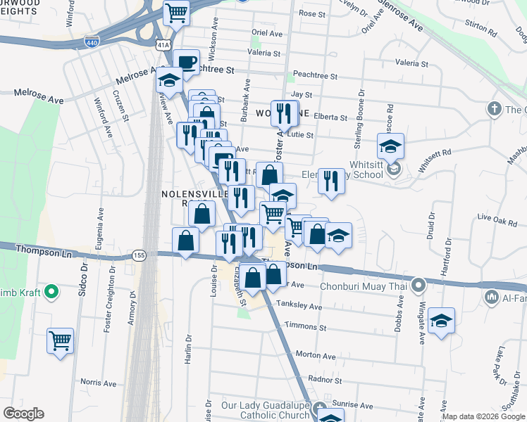 map of restaurants, bars, coffee shops, grocery stores, and more near 311 Carter Street in Nashville