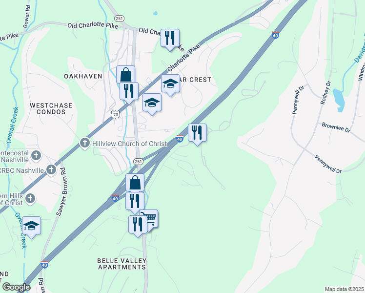 map of restaurants, bars, coffee shops, grocery stores, and more near 7172 Sonya Dr in Nashville