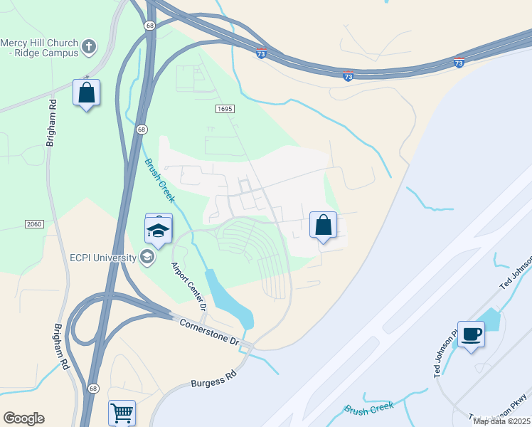 map of restaurants, bars, coffee shops, grocery stores, and more near 105 Goldfinch Avenue in Greensboro