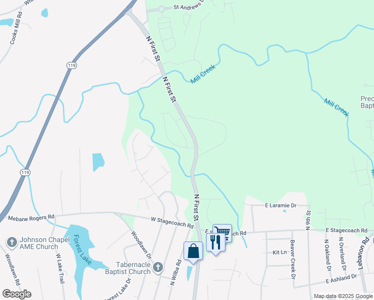 map of restaurants, bars, coffee shops, grocery stores, and more near 1230 Hammond Drive in Mebane