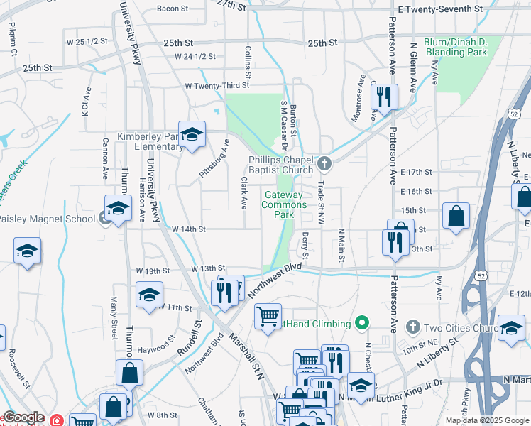 map of restaurants, bars, coffee shops, grocery stores, and more near 1409 Underwood Avenue in Winston-Salem