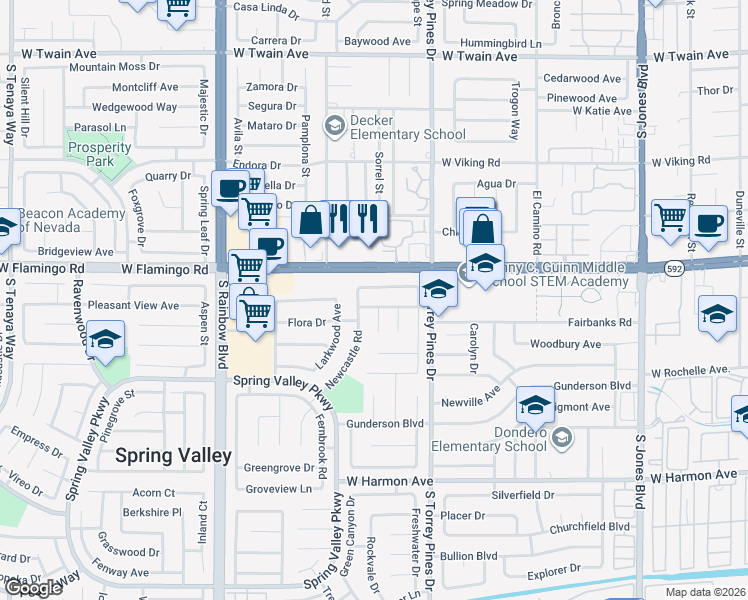 map of restaurants, bars, coffee shops, grocery stores, and more near 6594 Ellerhurst Drive in Las Vegas