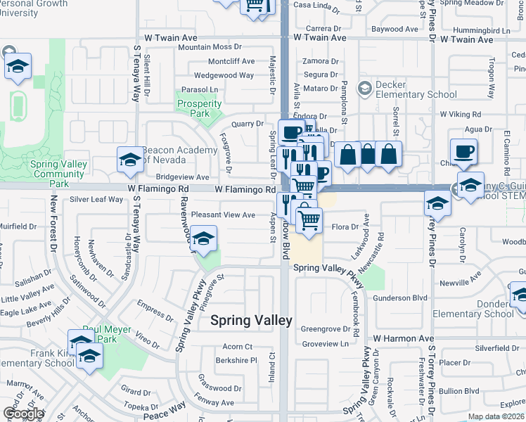 map of restaurants, bars, coffee shops, grocery stores, and more near 7004 Clearwater Avenue in Las Vegas