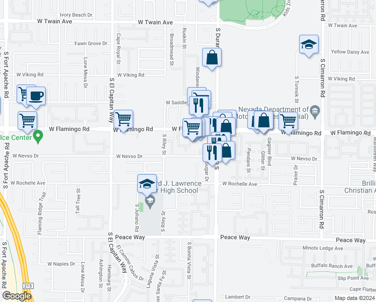 map of restaurants, bars, coffee shops, grocery stores, and more near 8665 West Flamingo Road in Las Vegas