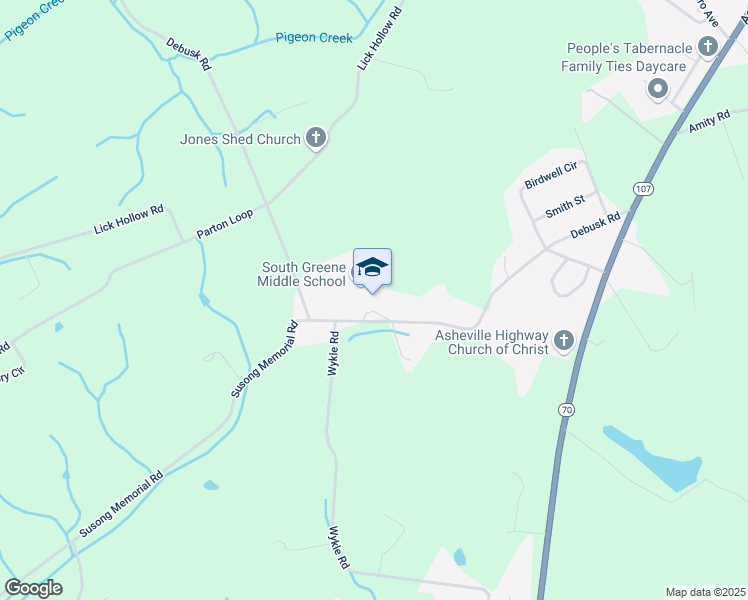 map of restaurants, bars, coffee shops, grocery stores, and more near 740 Debusk Road in Greeneville