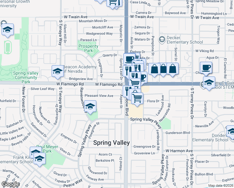 map of restaurants, bars, coffee shops, grocery stores, and more near 7004 Clearwater Avenue in Las Vegas