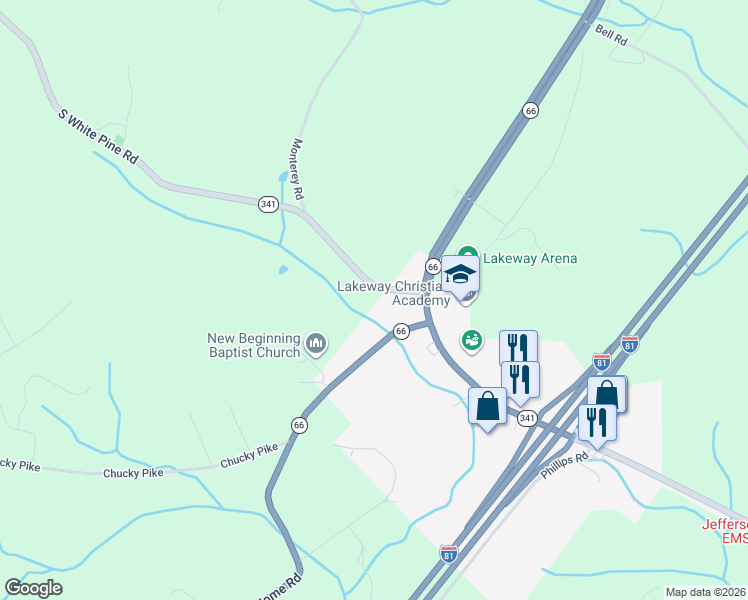 map of restaurants, bars, coffee shops, grocery stores, and more near 321-361 South White Pine Road in Talbott