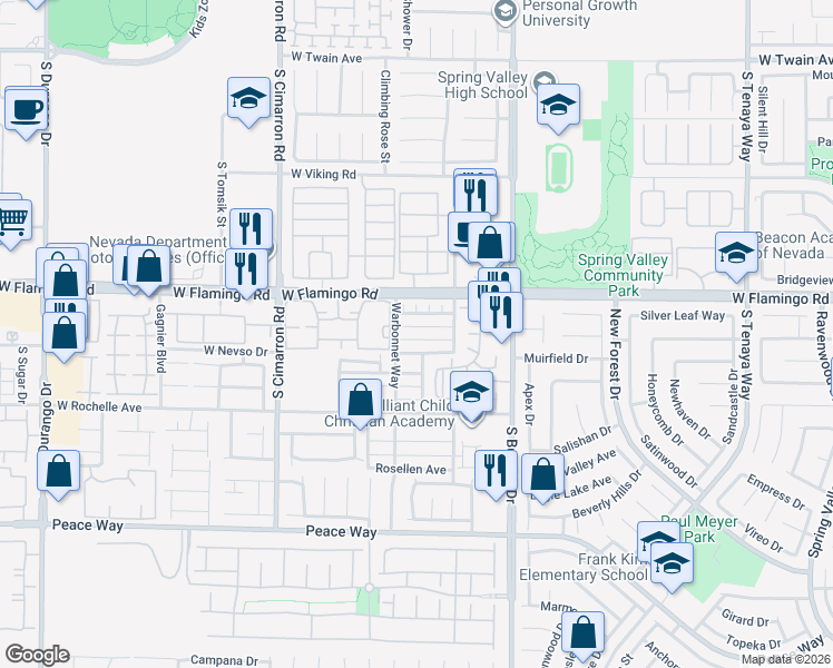 map of restaurants, bars, coffee shops, grocery stores, and more near 7963 Cina Avenue in Las Vegas
