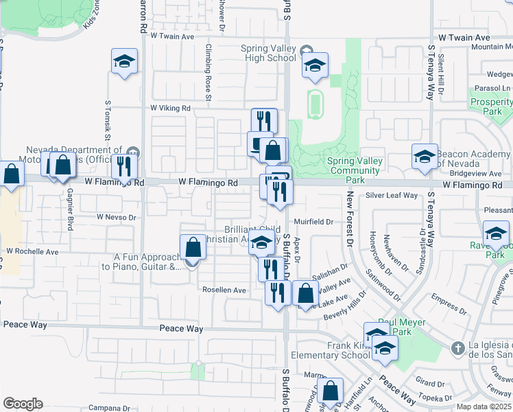 map of restaurants, bars, coffee shops, grocery stores, and more near 7885 West Flamingo Road in Las Vegas