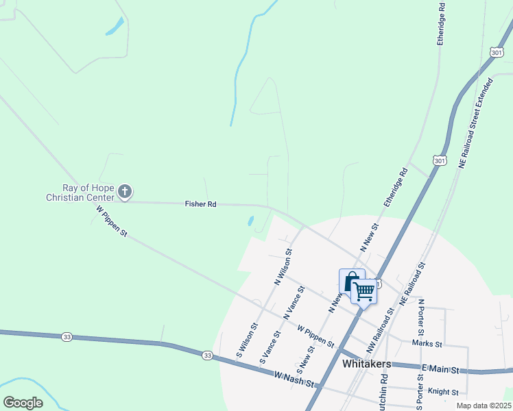 map of restaurants, bars, coffee shops, grocery stores, and more near Fisher Road in Whitakers