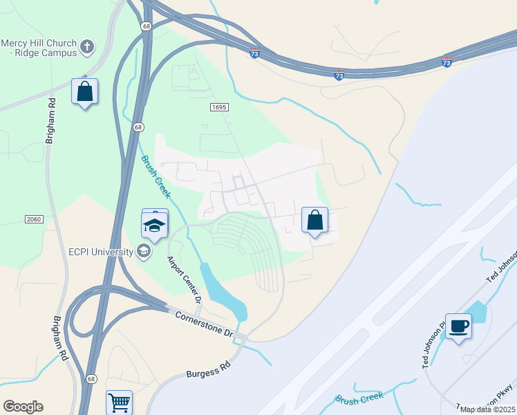 map of restaurants, bars, coffee shops, grocery stores, and more near 105 Goldfinch Avenue in Greensboro