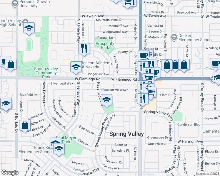 map of restaurants, bars, coffee shops, grocery stores, and more near 7154 Clearwater Avenue in Las Vegas