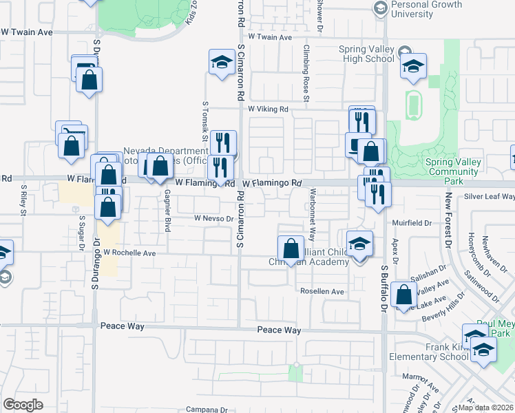 map of restaurants, bars, coffee shops, grocery stores, and more near 8101 West Flamingo Road in Las Vegas
