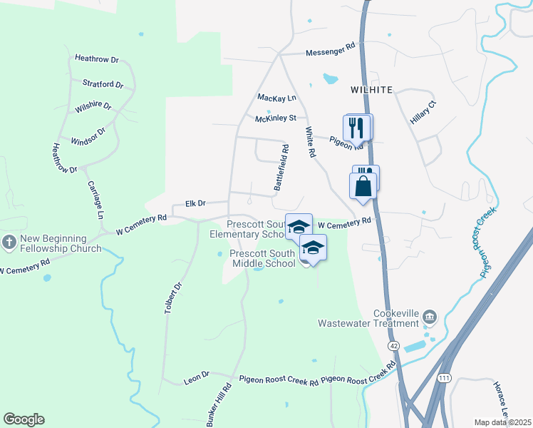 map of restaurants, bars, coffee shops, grocery stores, and more near 190 Battlefield Road in Cookeville