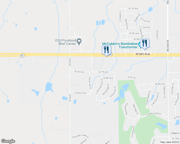 map of restaurants, bars, coffee shops, grocery stores, and more near 5704 West 7th Avenue in Stillwater