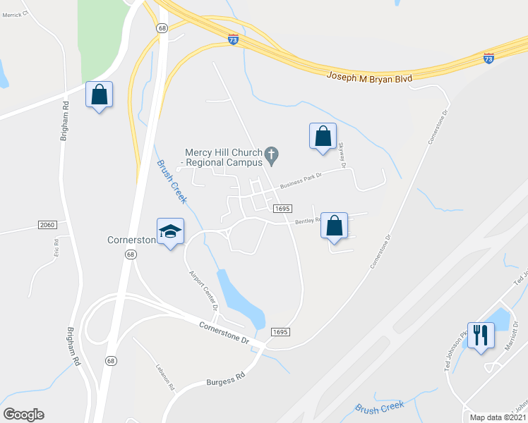 map of restaurants, bars, coffee shops, grocery stores, and more near 205 Nighthawk Place in Greensboro