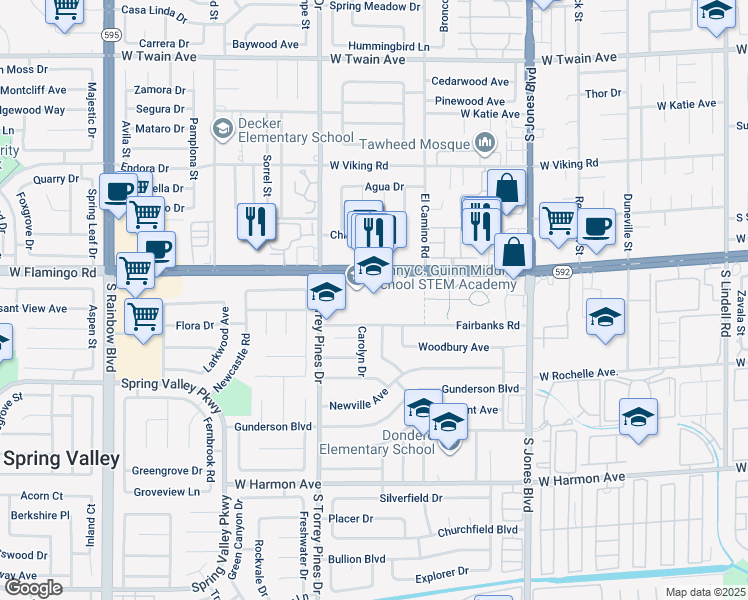 map of restaurants, bars, coffee shops, grocery stores, and more near 4150 South Torrey Pines Drive in Las Vegas
